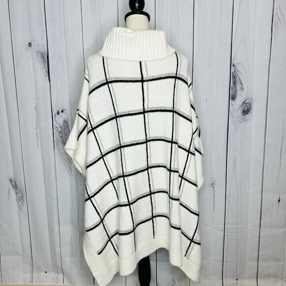 Lands' End Poncho Sweater Sz  L / XL Wool Alpaca Blend Cowl Neck Oversized White - Picture 8 of 10